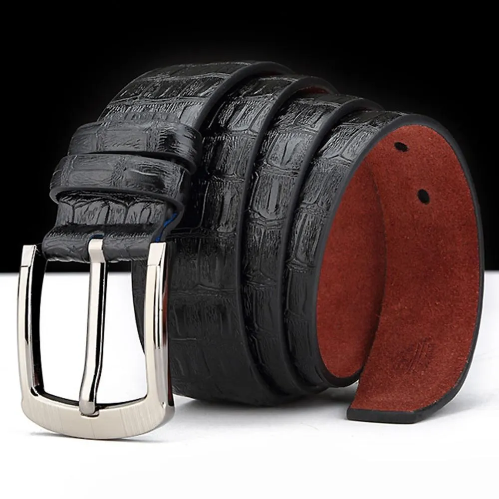 Adjustable Men's Anti-scratch 33mm Wide Genuine Leather Pin Buckle Belt