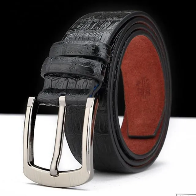 Adjustable Men's Anti-scratch 33mm Wide Genuine Leather Pin Buckle Belt