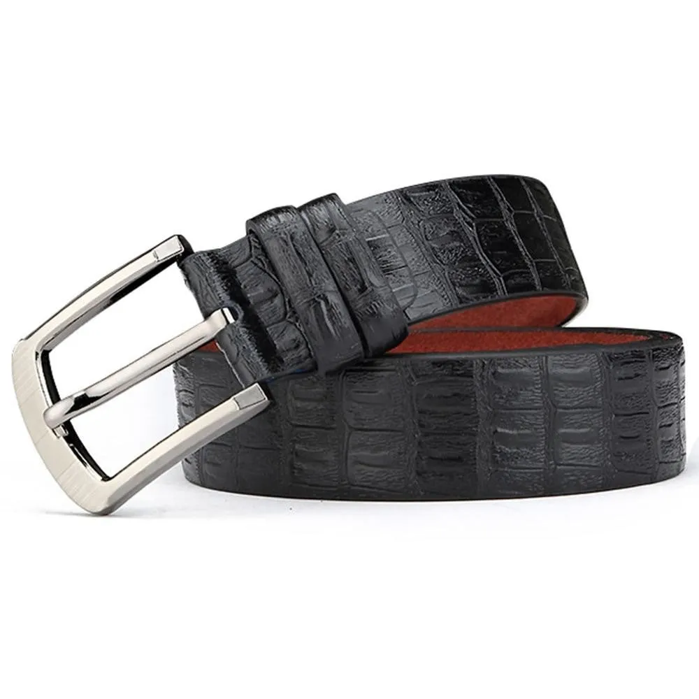 Adjustable Men's Anti-scratch 33mm Wide Genuine Leather Pin Buckle Belt