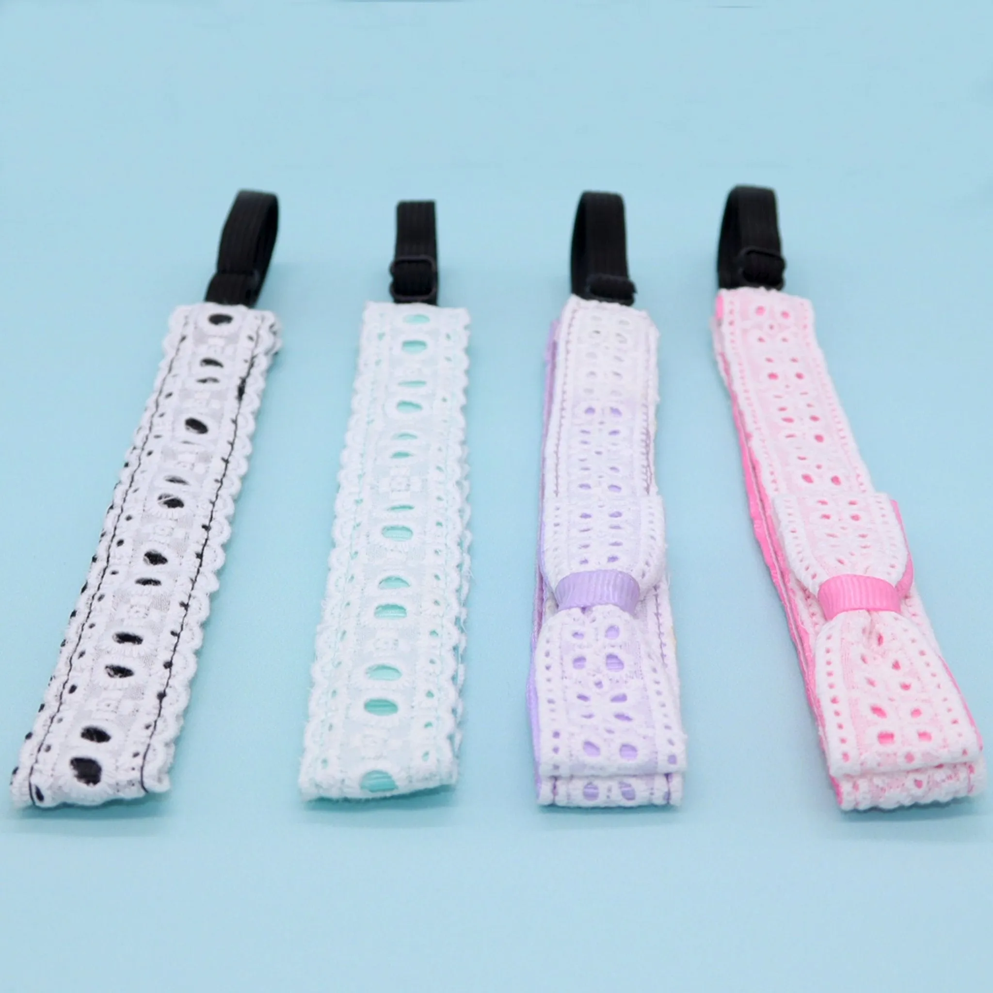 Adjustable No Slip Eyelet Lace Headbands - 4 Pack