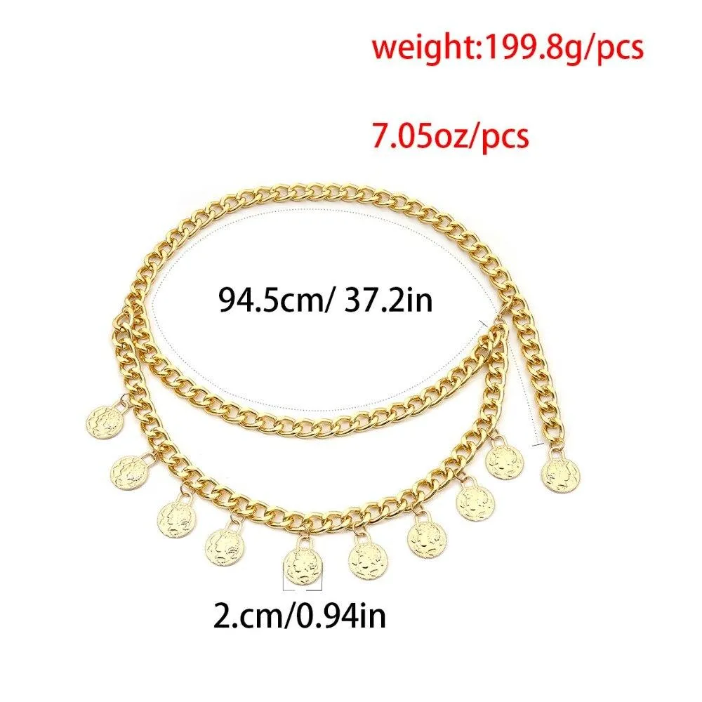 All-match Retro Women's Long Tassels Metal Chain Coin Pendant Waistband