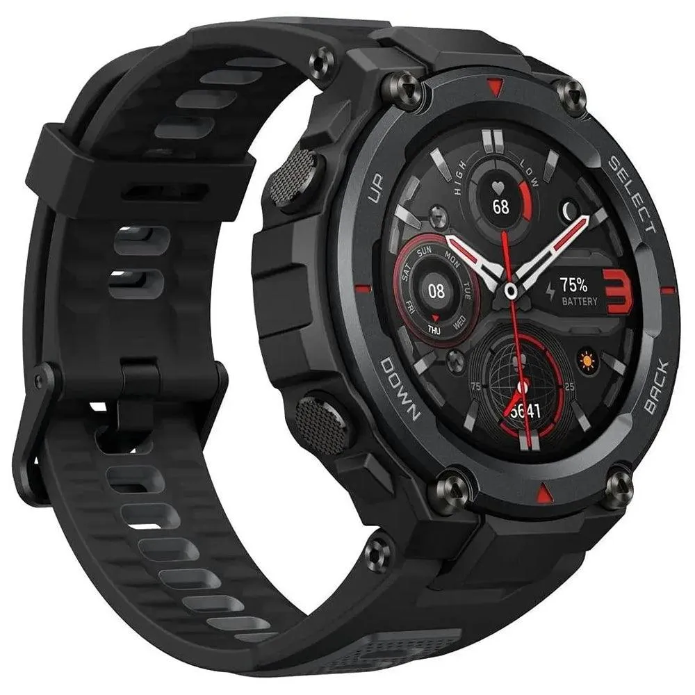 Amazfit T-Rex Pro Smart Watch (48mm - GPS) Polycarbonate Case With Meteorite Black Silicone Rubber Strap