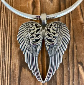 Classic Angel Heart Wings Silver Pendant with Option for Rope or Omega Necklace - LAP026