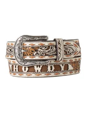 Angel Ranch D140006512 Womens Howdy Filigree Belt Brown Ivory