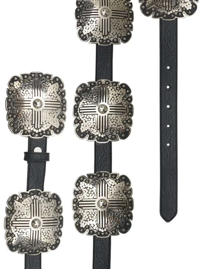 Angel Ranch DA3660 Ladies Silver Floral Square Concho Belt Black