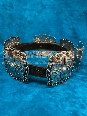 Angel Ranch DA3660 Ladies Silver Floral Square Concho Belt Black