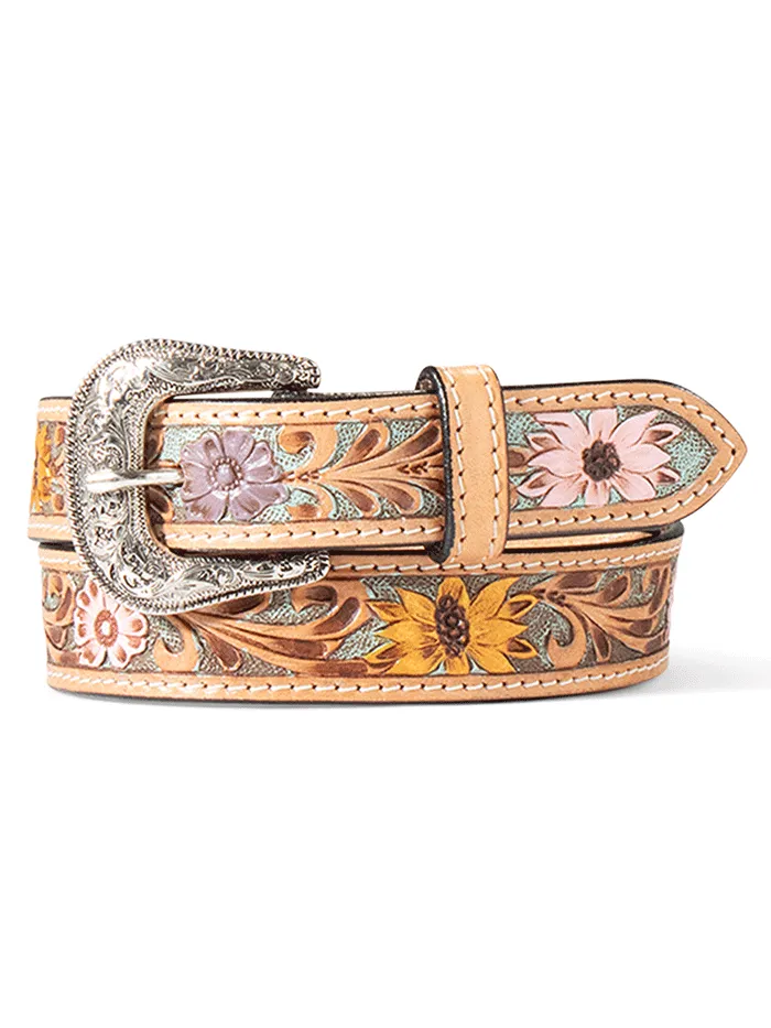 Ariat Kids Hand-Tooled Sunflower Daisy Belt, Multicolored, Tan - Model A1307797