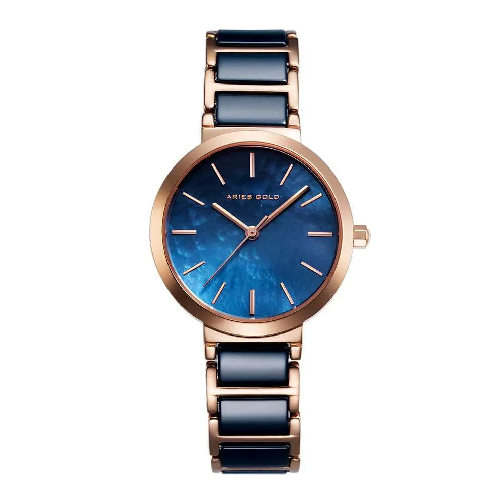 ARIES GOLD ENCHANT L 5037Z RG-BU BLUE CERAMIC WOMEN'S WATCH