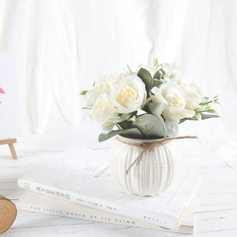 Artificial Rose Bouquet with Ceramic Flower Vase