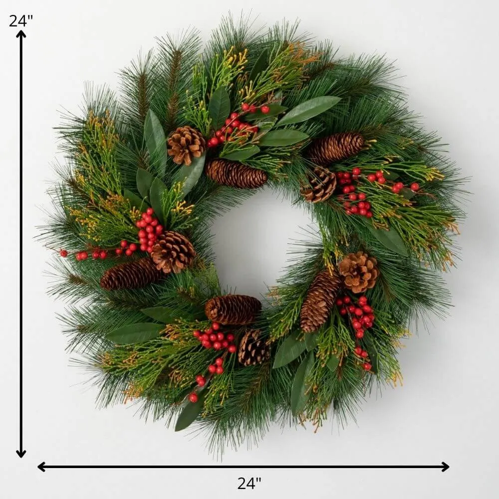 Artificial Rustic Pine & Berry Wreath Multicolor 24"H