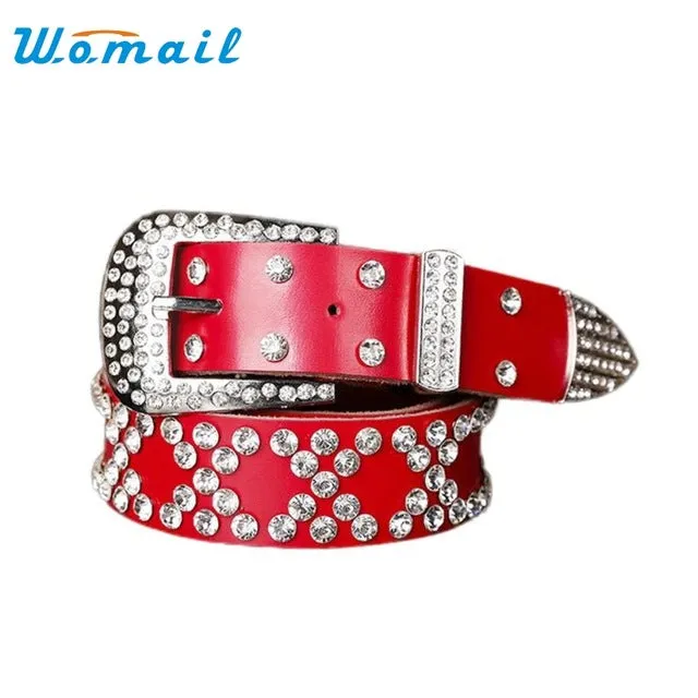 Atlas Western Cowgirl Bling Cowgirl Leather Belt Clear Rhinestone Crystak New224