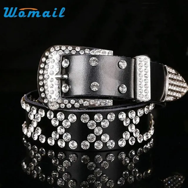 Atlas Western Cowgirl Bling Cowgirl Leather Belt Clear Rhinestone Crystak New224