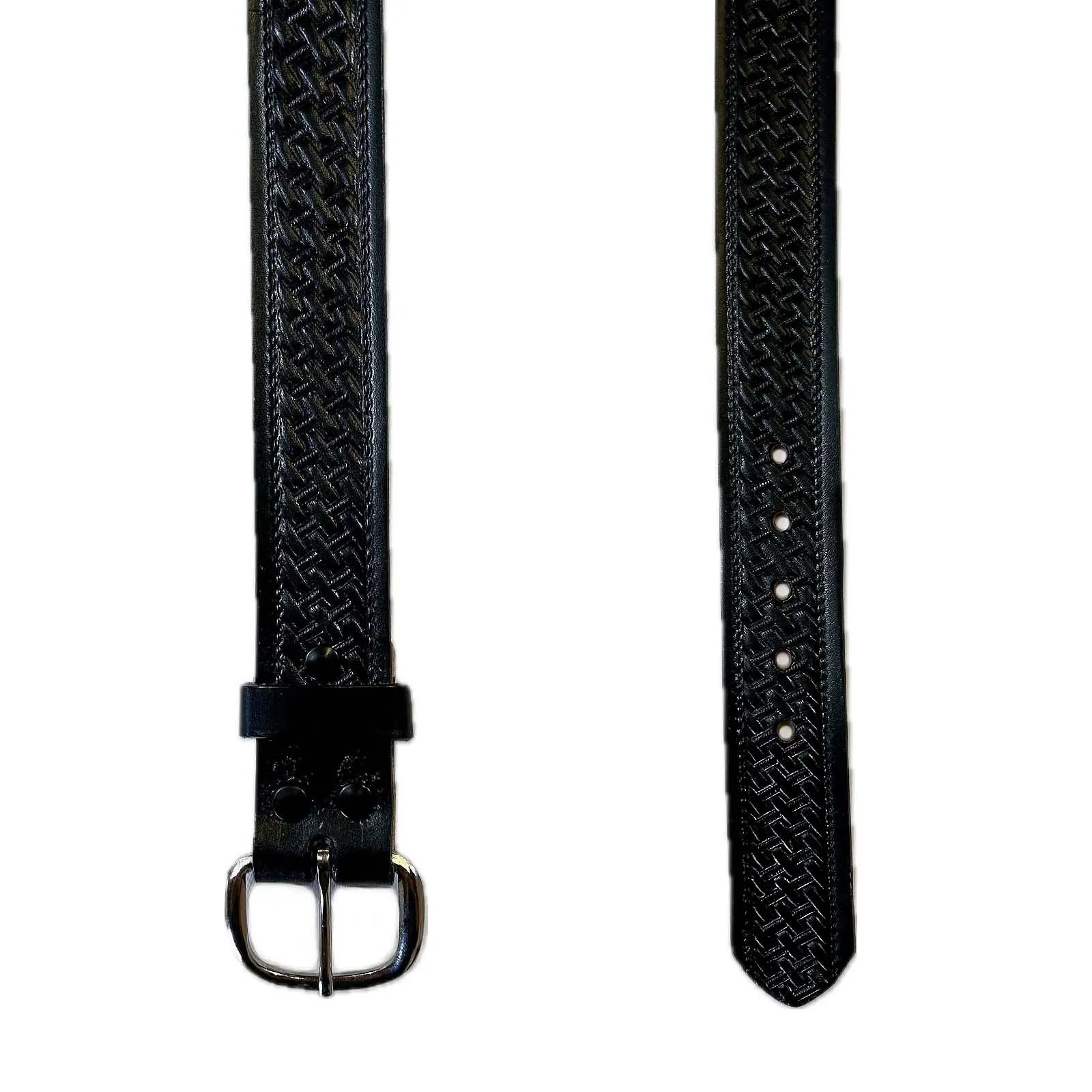 Basket Weave Genuine Black Leather Western Belt