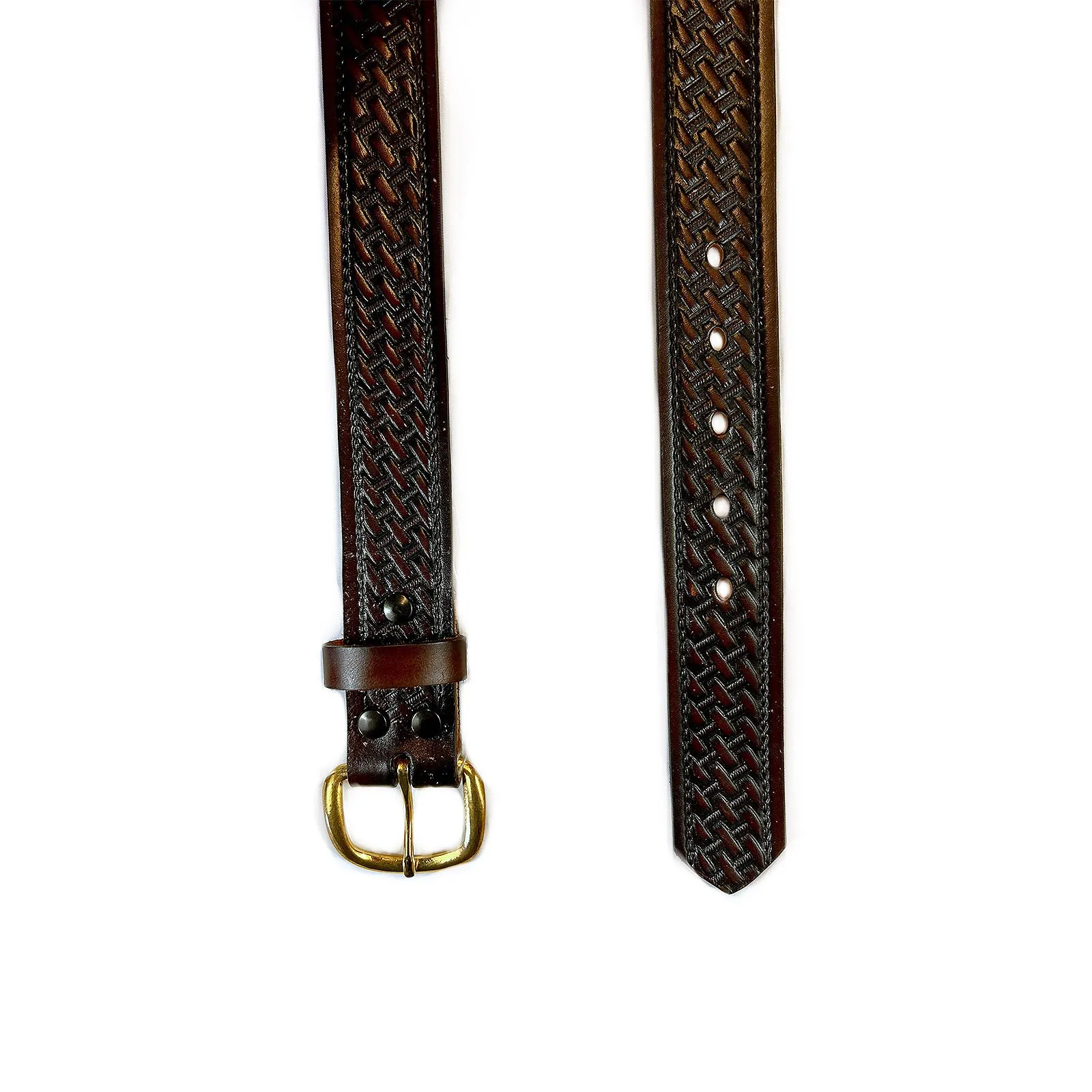 Basket Weave Genuine Brown Leather Western Belt