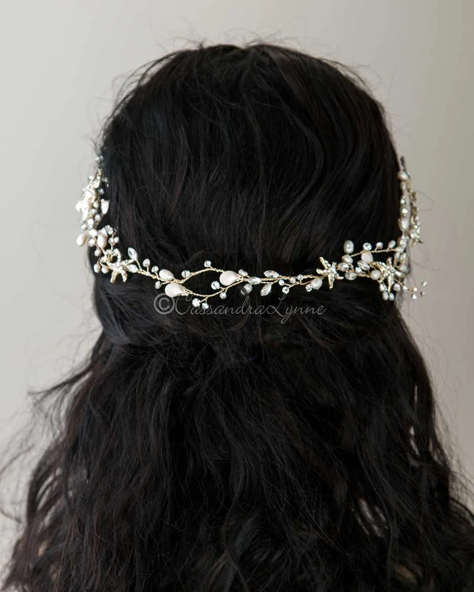 Beach Bride Starfish Headpiece in Light Gold