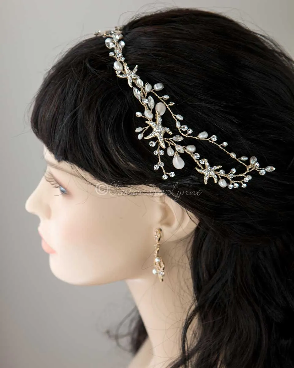 Beach Bride Starfish Headpiece in Light Gold