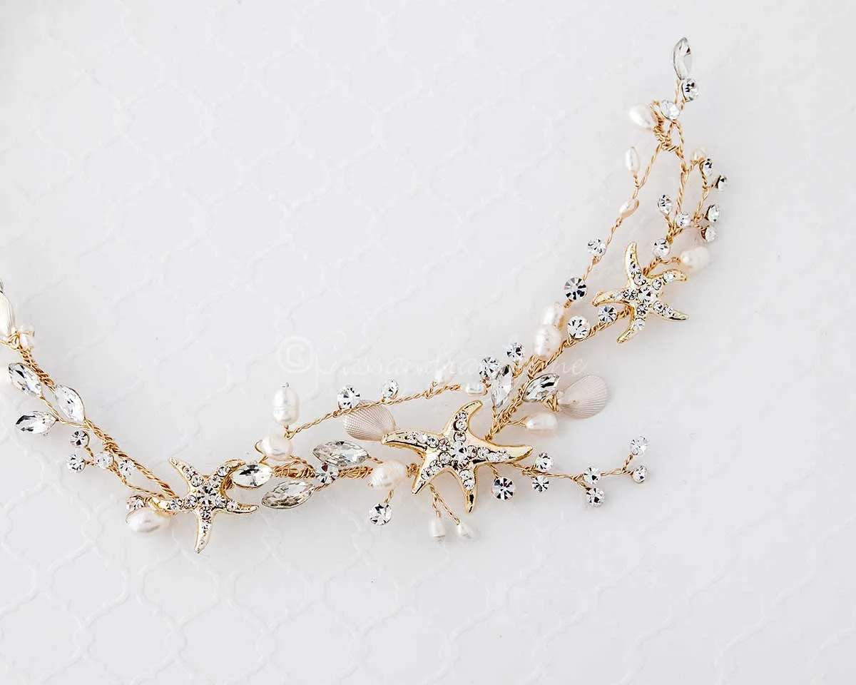 Beach Bride Starfish Headpiece in Light Gold