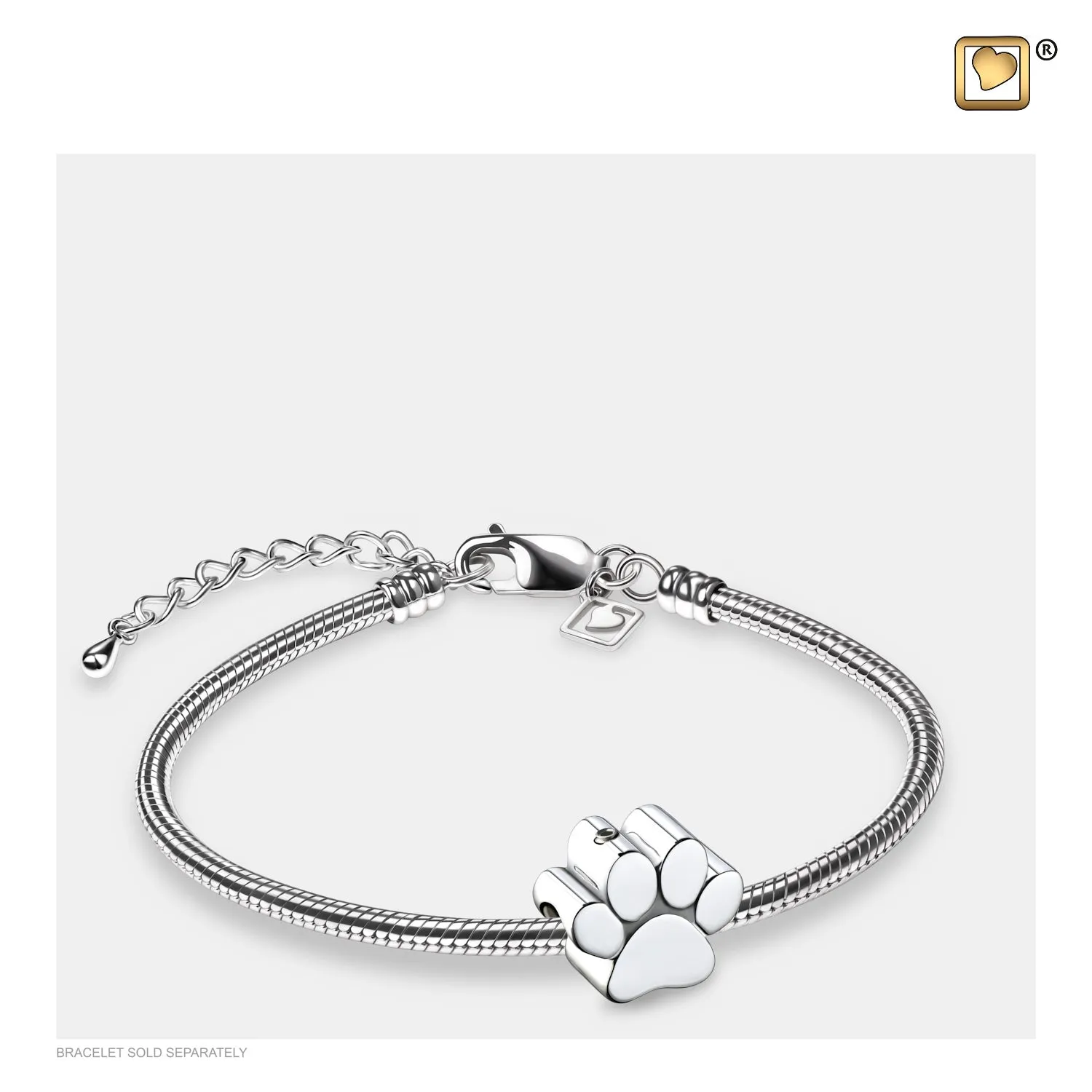 Rhodium Plated Paw Bead Charm - BD2102