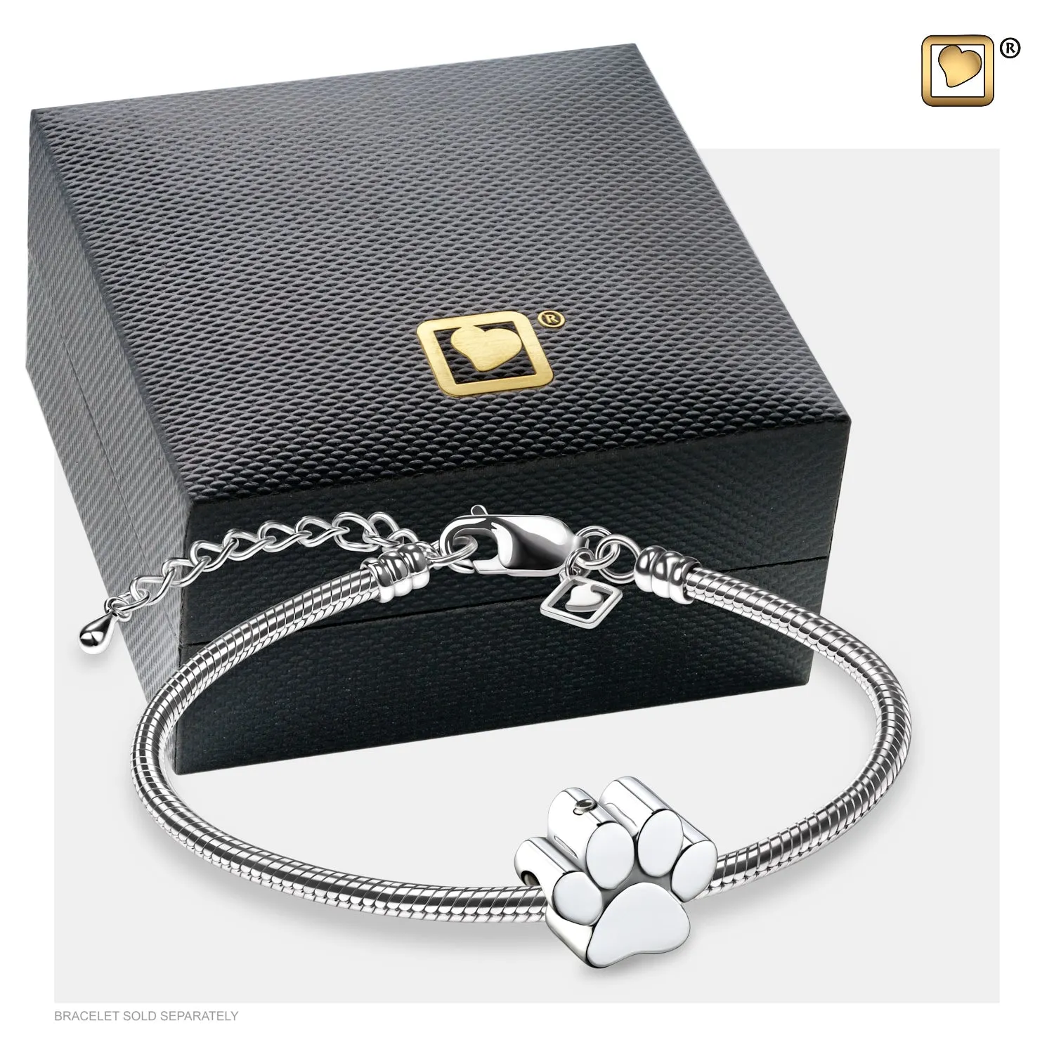 Rhodium Plated Paw Bead Charm - BD2102