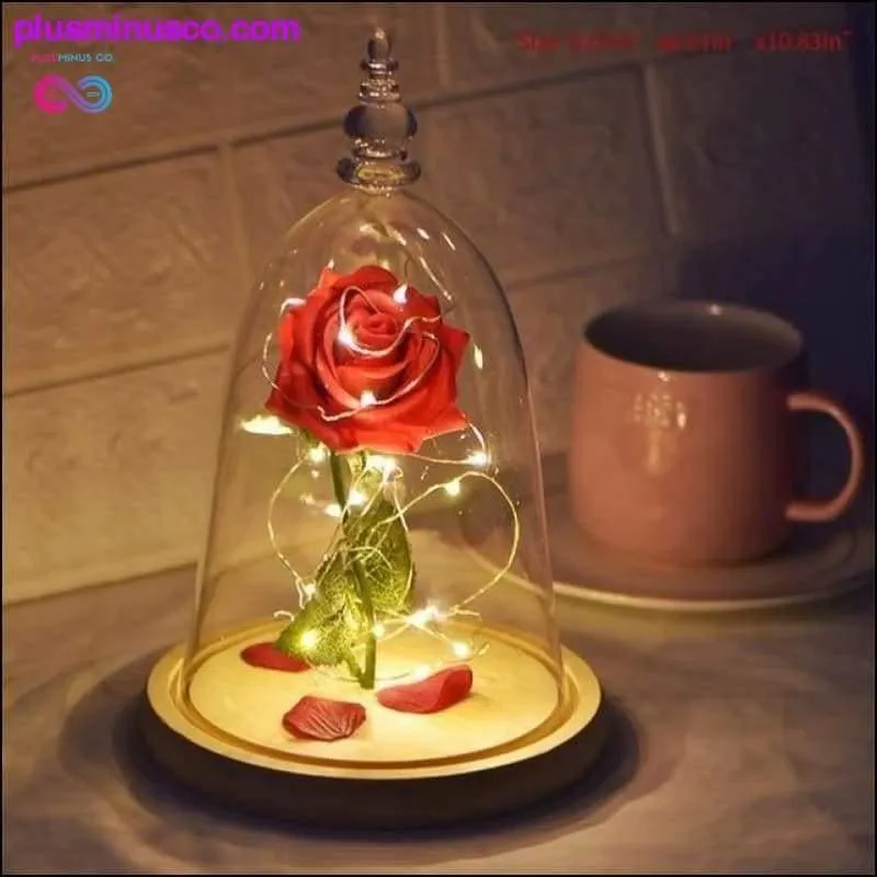 Beauty and the Beast Red Rose in a Glass Dome with LED Light