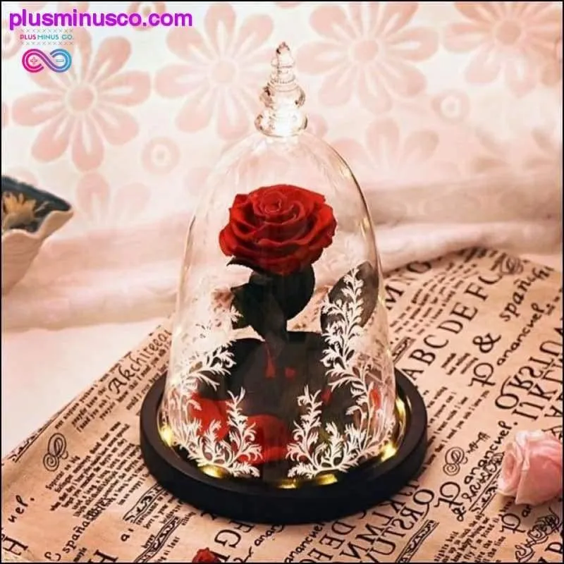 Beauty and the Beast Red Rose in a Glass Dome with LED Light