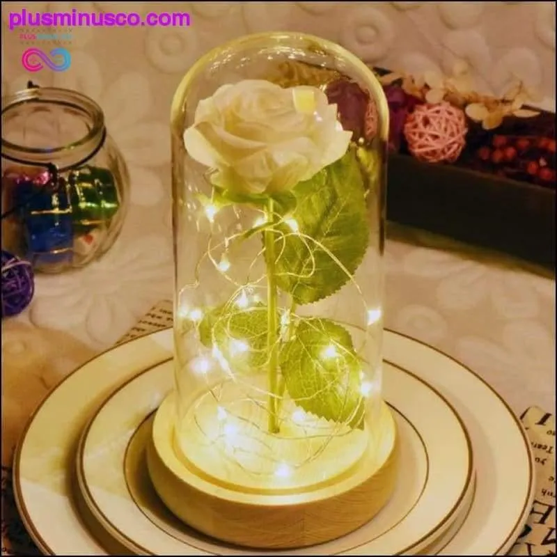 Beauty and the Beast Red Rose in a Glass Dome with LED Light