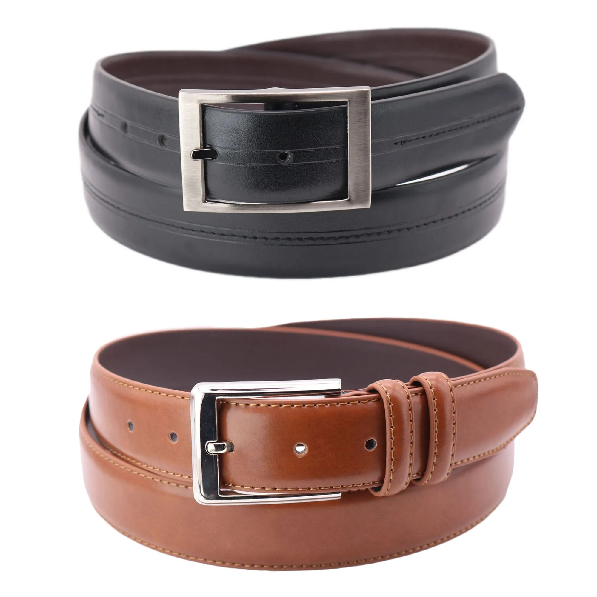 Beverly Hills Polo Club Men's Big & Tall Reversible and Solid Belt (Pack of 2)