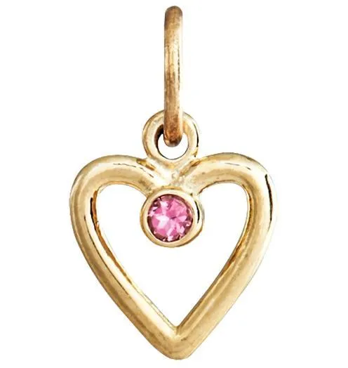 Birthstone Heart Charm With Pink Tourmaline