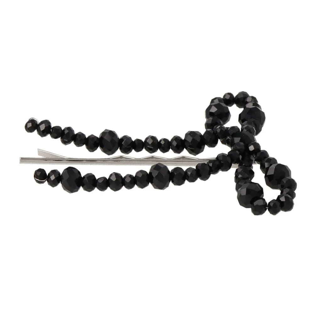 Black Beaded Bow Hairpin Set