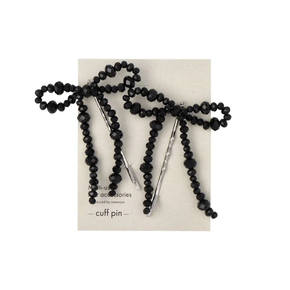 Black Beaded Bow Hairpin Set