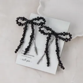 Black Beaded Bow Hairpin Set