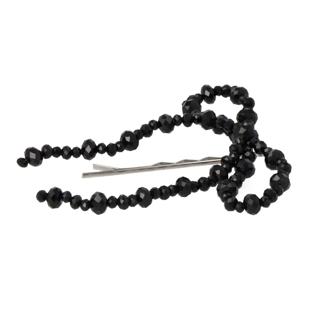 Black Beaded Bow Hairpin