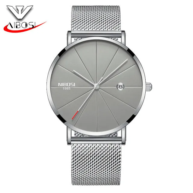 Blue Stainless Steel Ultra Thin Watche Men Classic