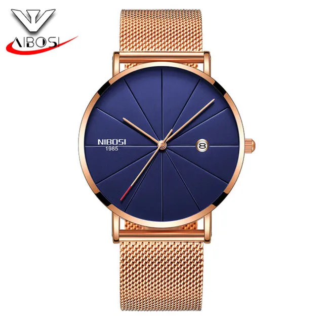 Blue Stainless Steel Ultra Thin Watche Men Classic