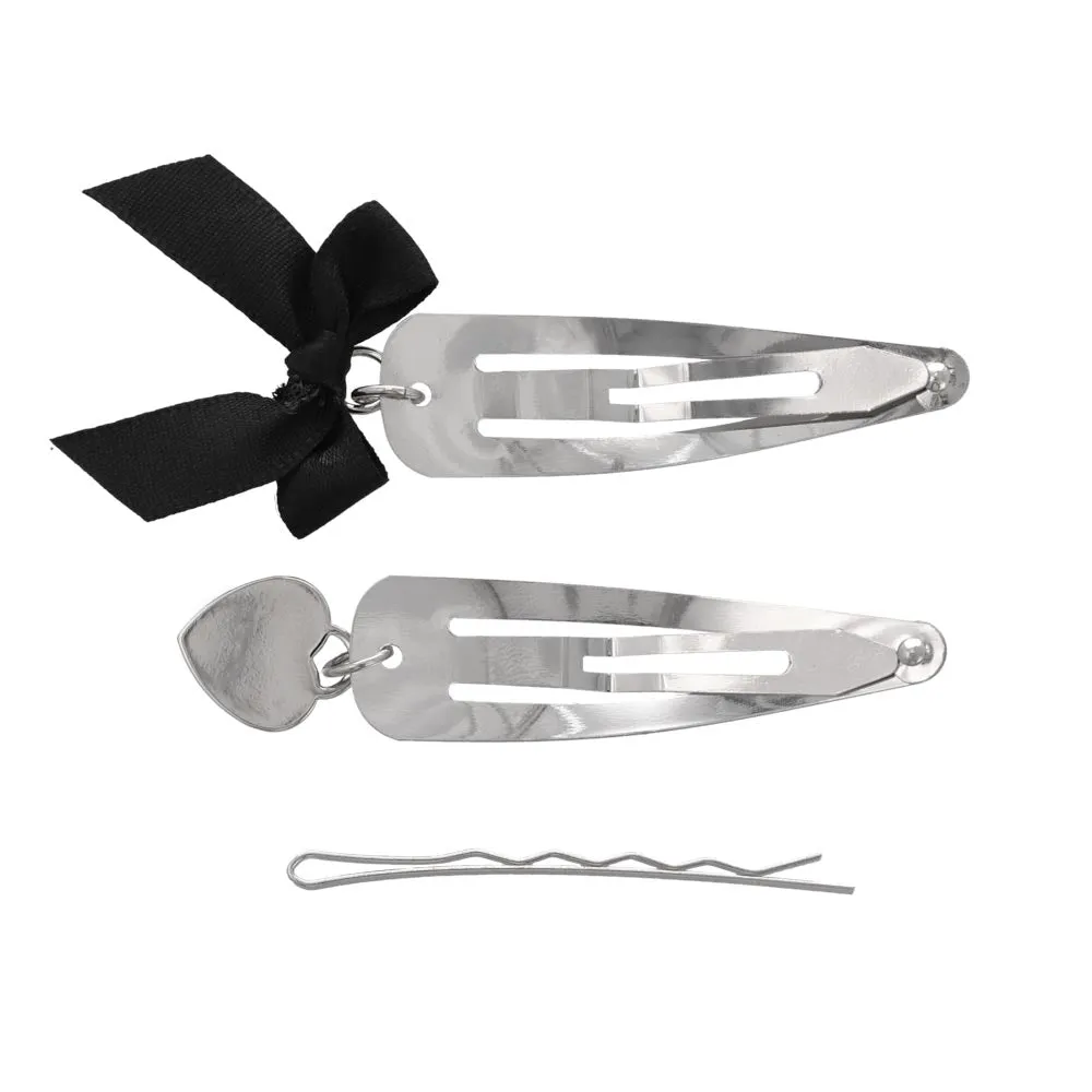 Bow and Heart Snap Clip Set