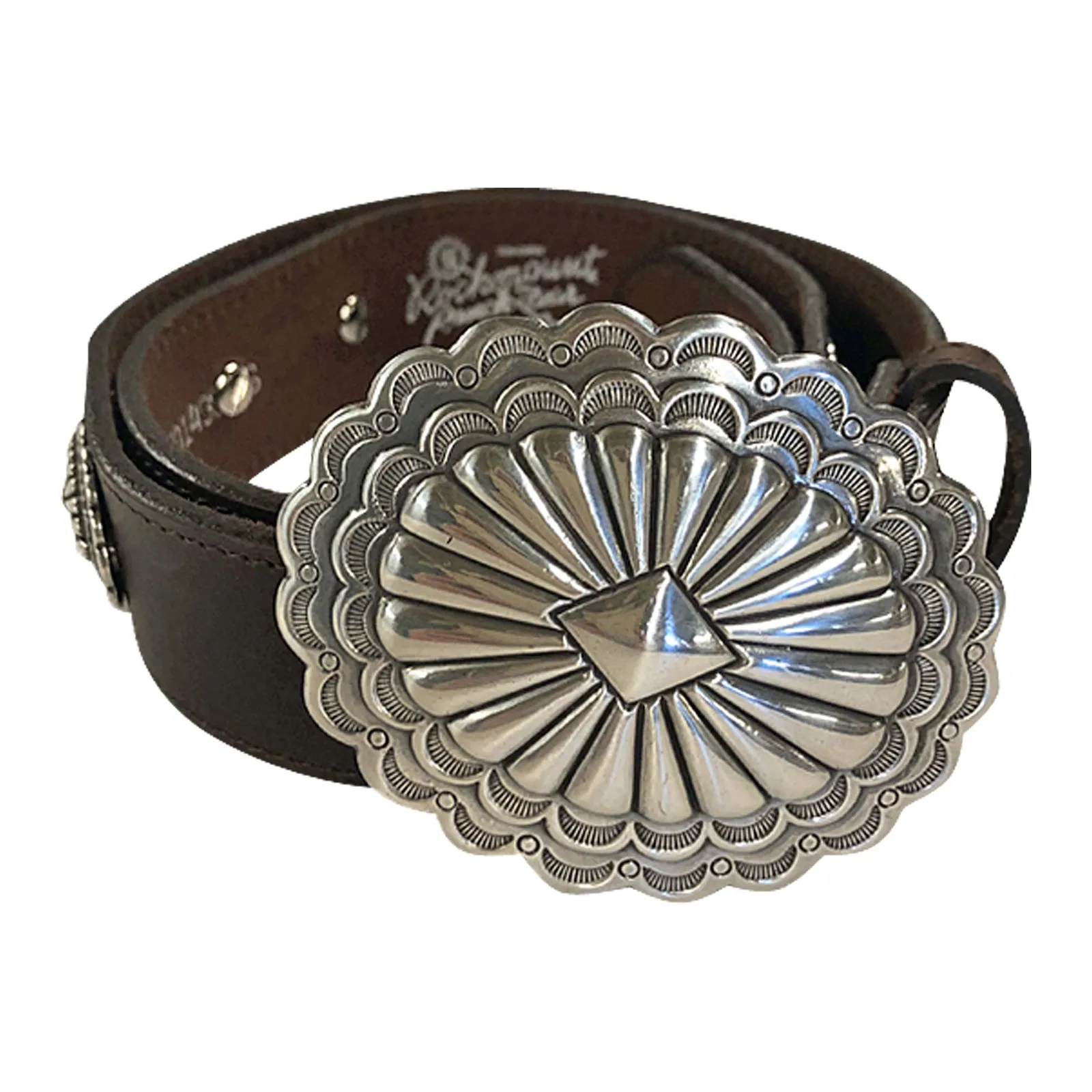 Brown Genuine Leather Western Belt with Native Conchos