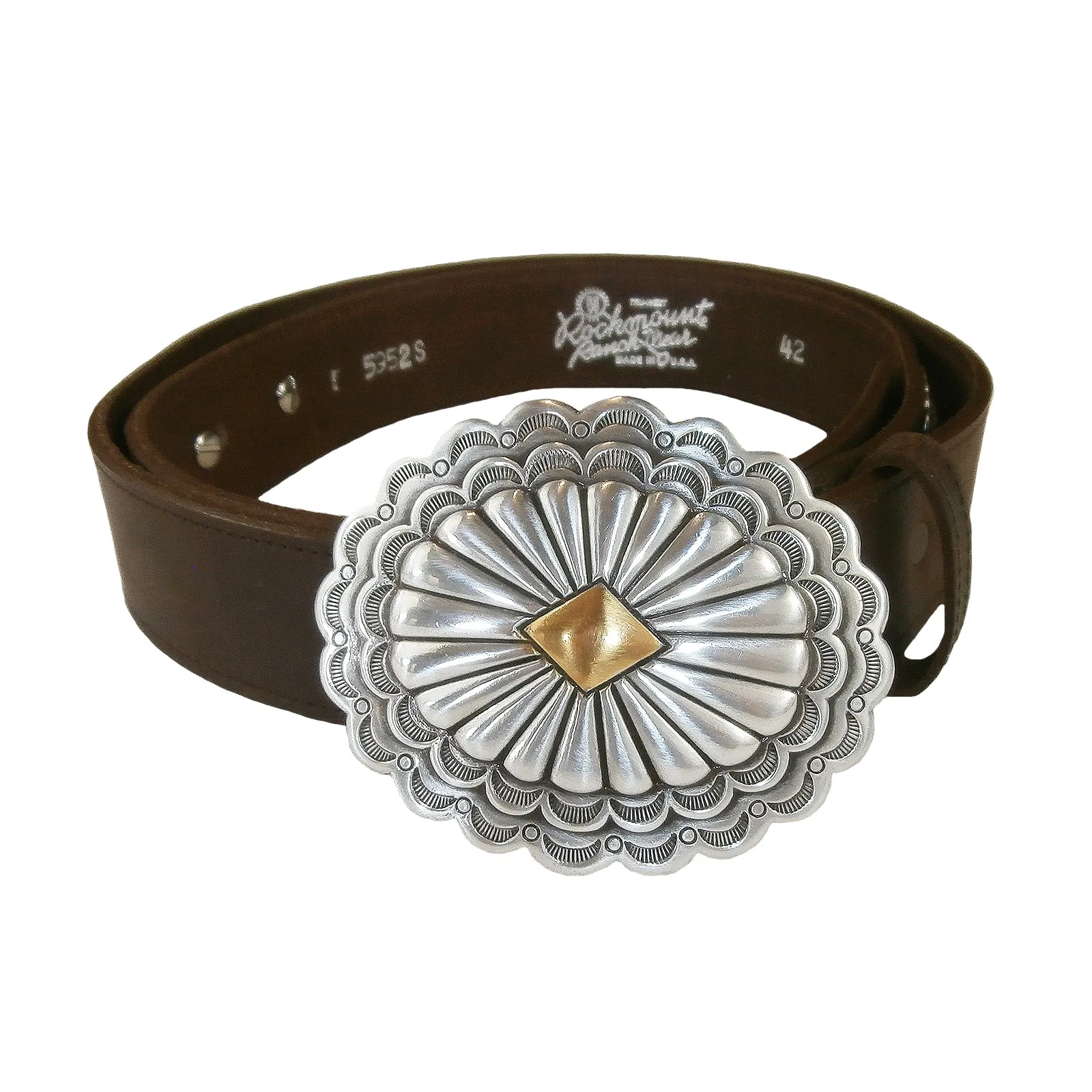 Brown Genuine Leather Western Belt with Native Conchos