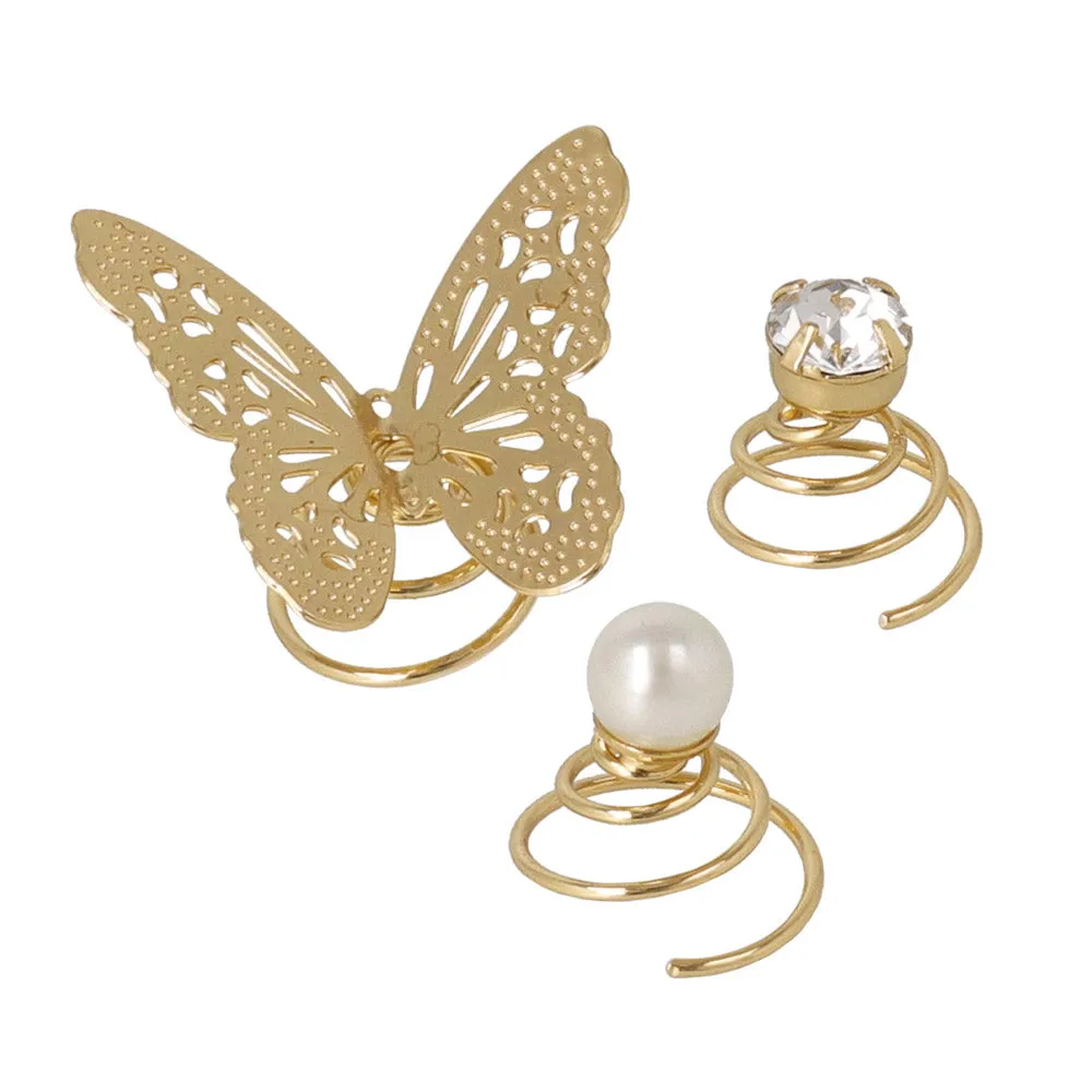 Butterfly and Pearl Spiral Hairpin Set