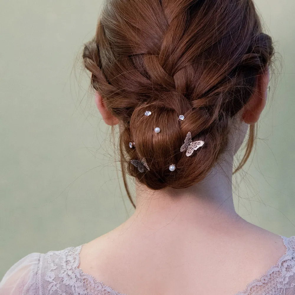 Butterfly and Pearl Spiral Hairpin Set