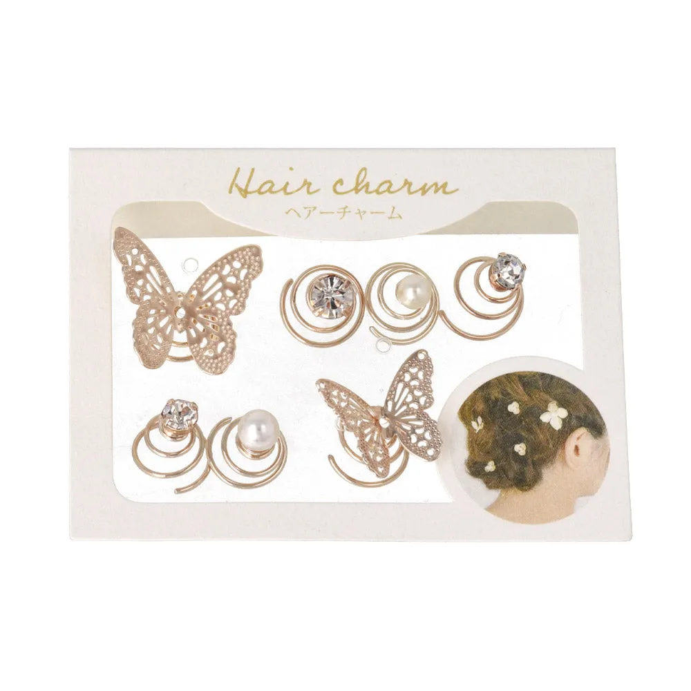 Butterfly and Pearl Spiral Hairpin Set