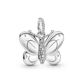 Butterfly silver pendant with clear cubic zirconia