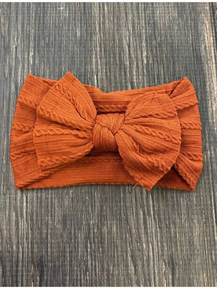 Cable Knit Bow Headband: Burnt Orange