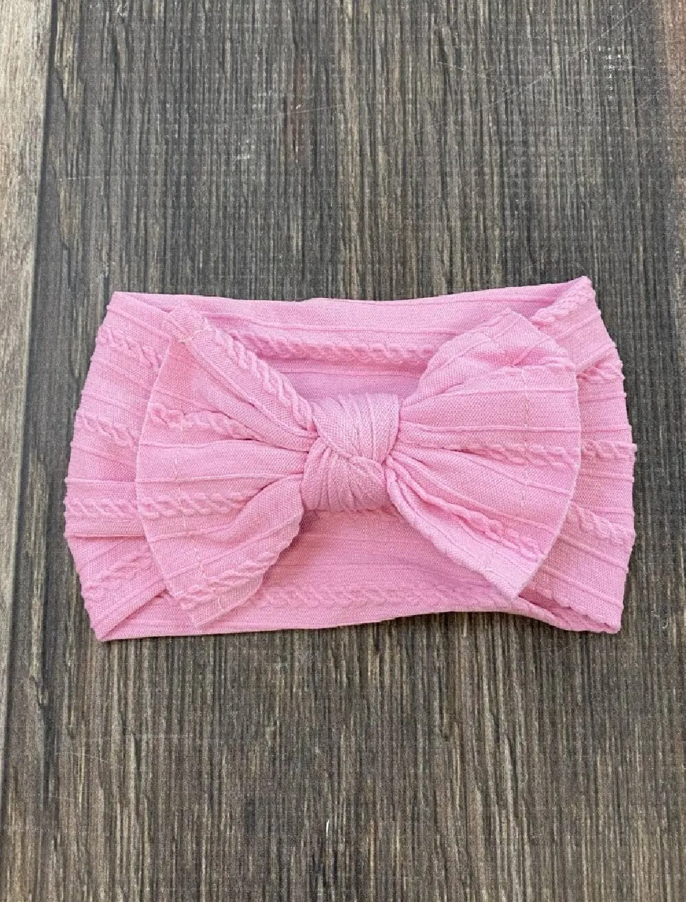 Cable Knit Bow Headband: Light Pink