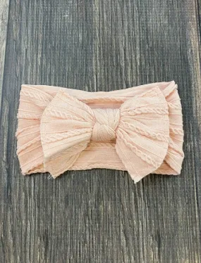 Cable Knit Bow Headband: Light Pink