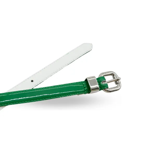 CARRIE -  Women's Emerald Green Patent Skinny Leather Belt with Silver Buckle