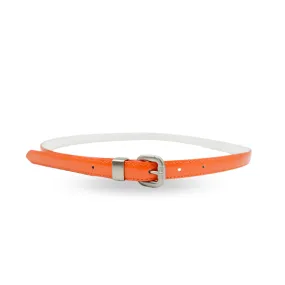 CARRIE - Women's Orange Patent Skinny Leather Belt with Silver Buckle