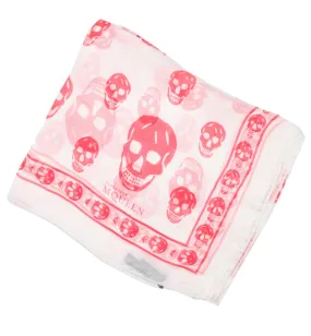 Classic Skull Scarf Silk Chiffon, White/Red