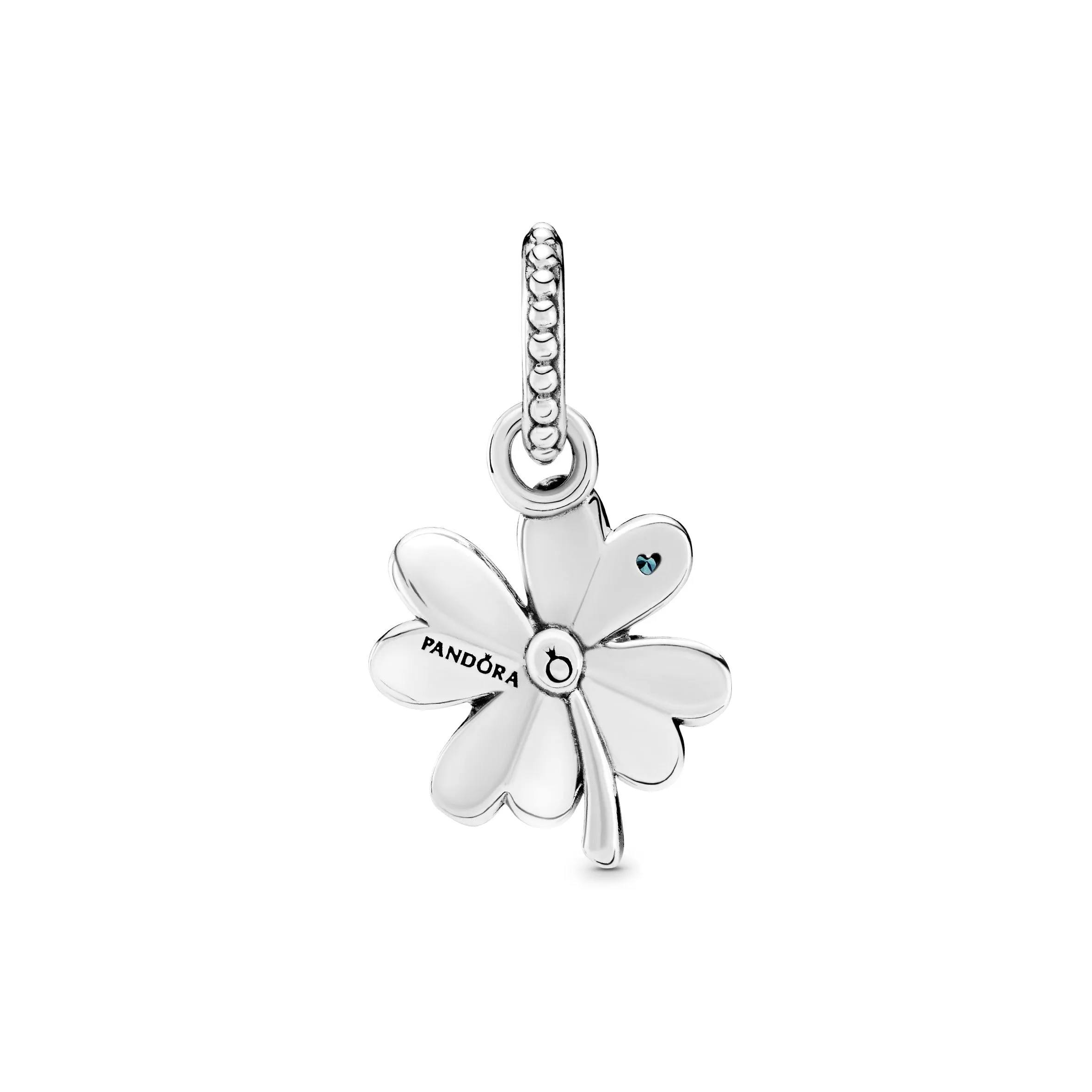 Clover silver pendant with aqua green crystal