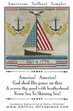 Cross-Stitch Sampler Pattern AMERICANA SAILBOAT SAMPLER # XS22188 by Artful Offerings