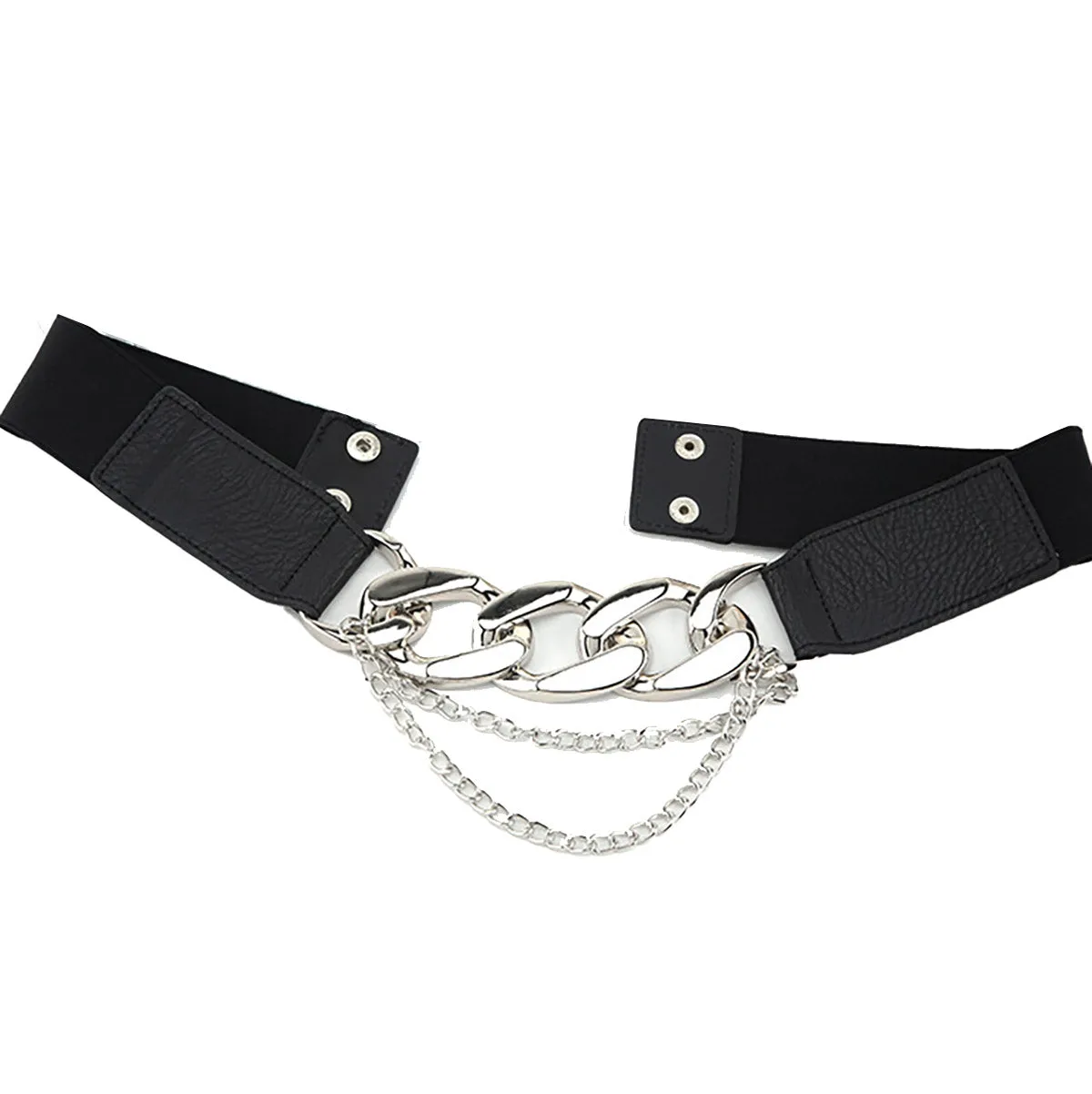 Dance America B005 Silver or Gold 3 Link Black Elastic Belt with Small Chain Drape Accent in Stock